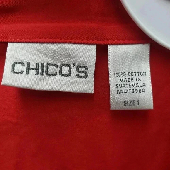 Chico's Red Cotton Button Up Blouse - Picture 3 of 5